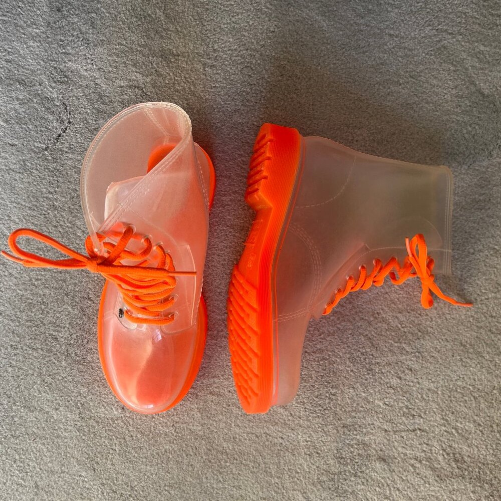 H2K Clear Rubber Lace Up Rain Ankle Boots